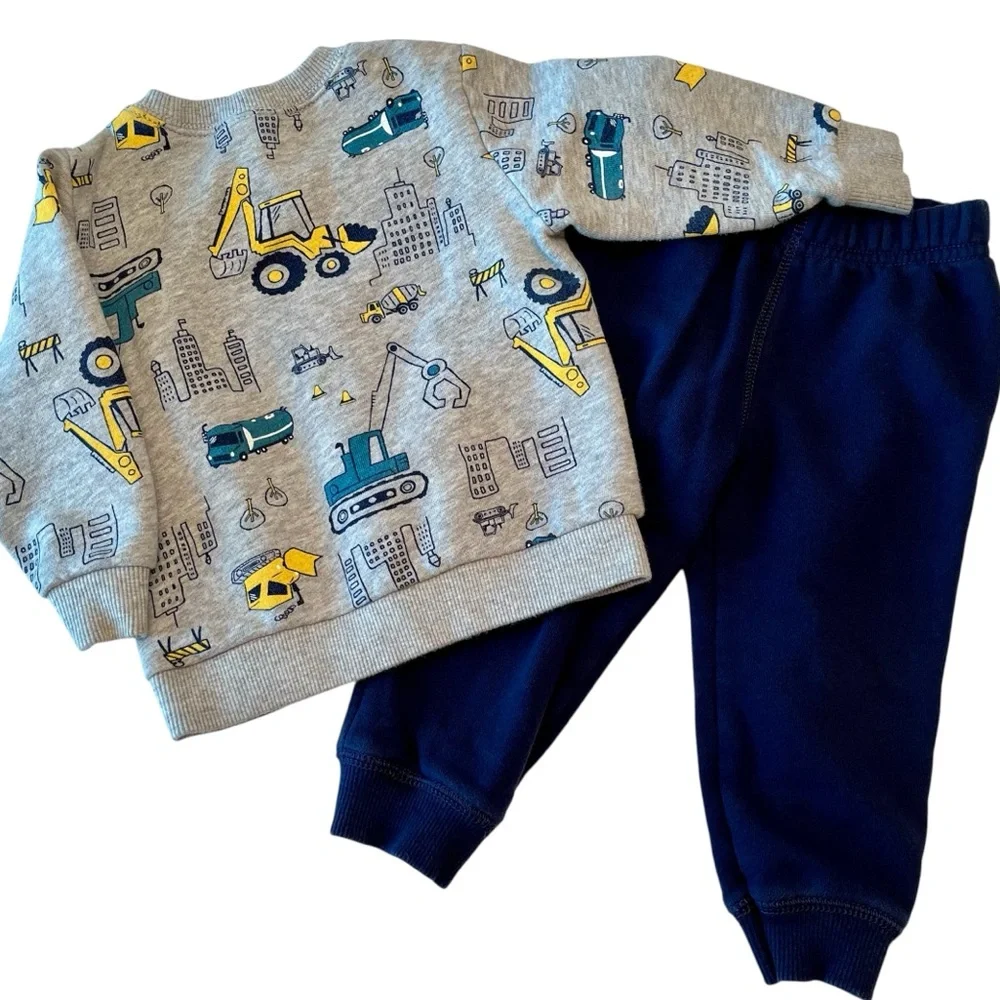 Carters Boys 2 Piece Construction Trucks Sweatshirt & Fleece Joggers Set 18M
